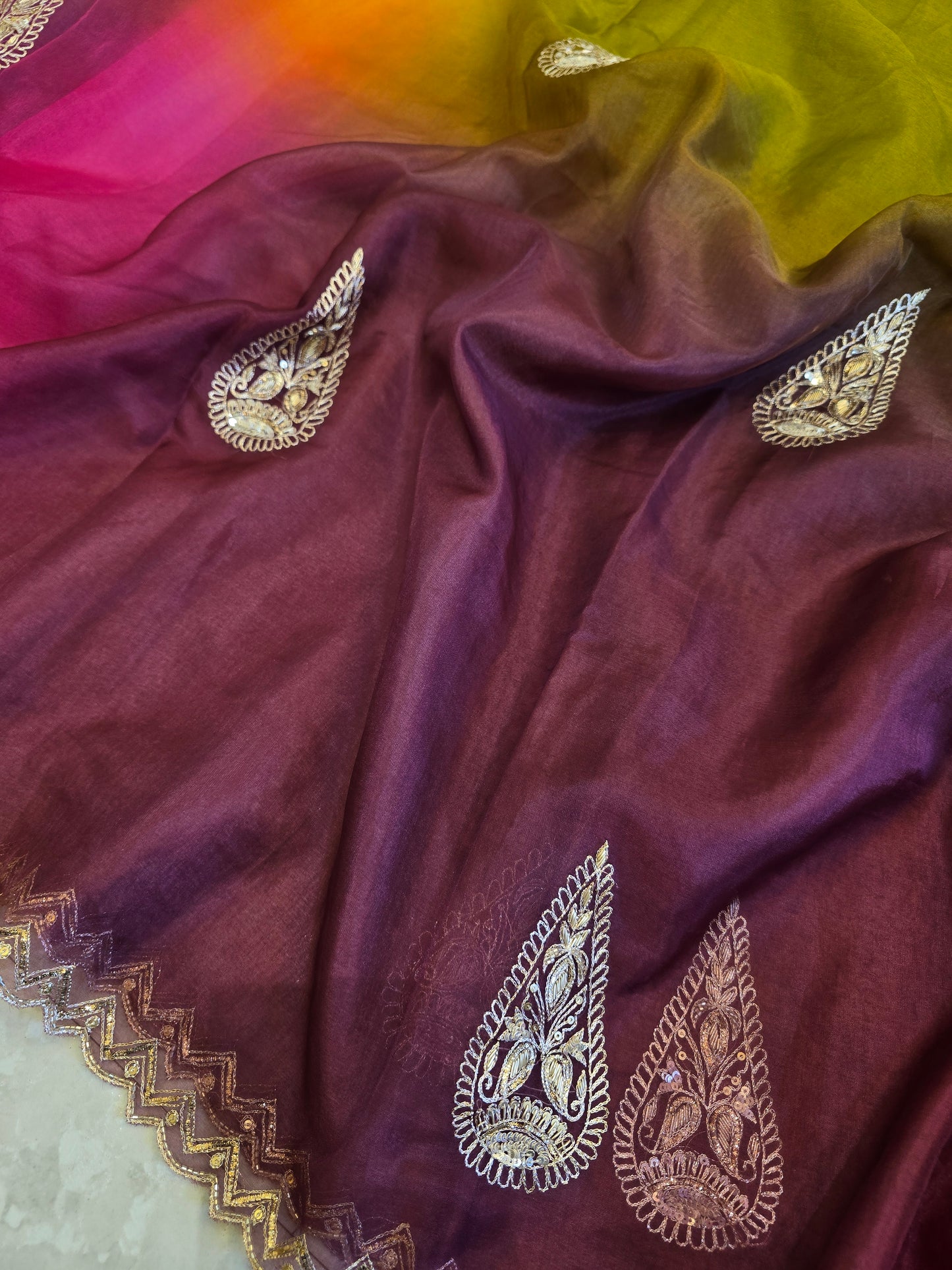 Organza Vintage Hand Work Saree