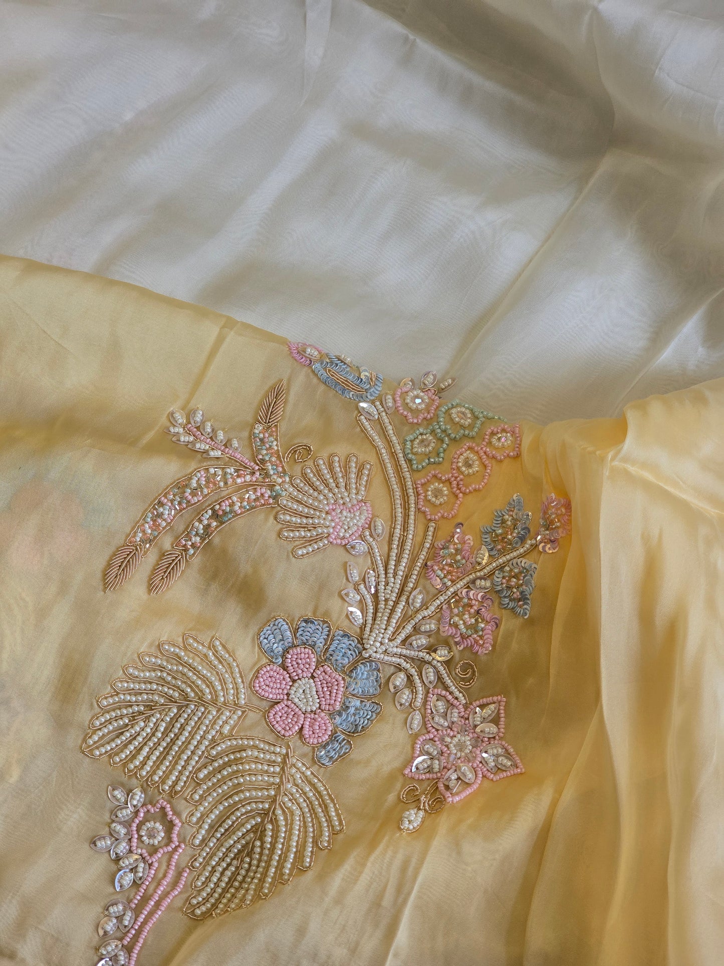 Multicolor Pearl Work Saree