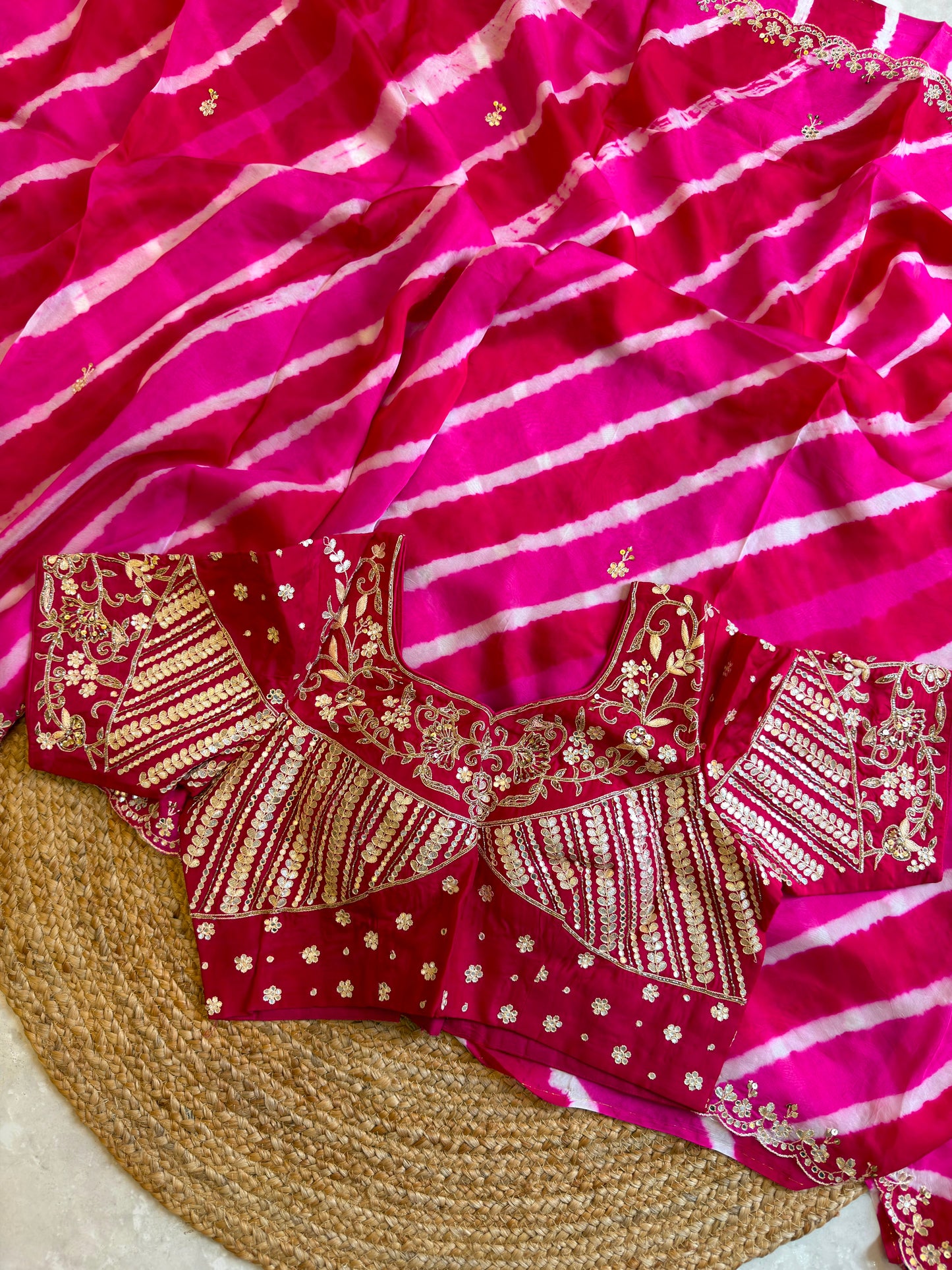Lehriya Saree With Heavy Blouse