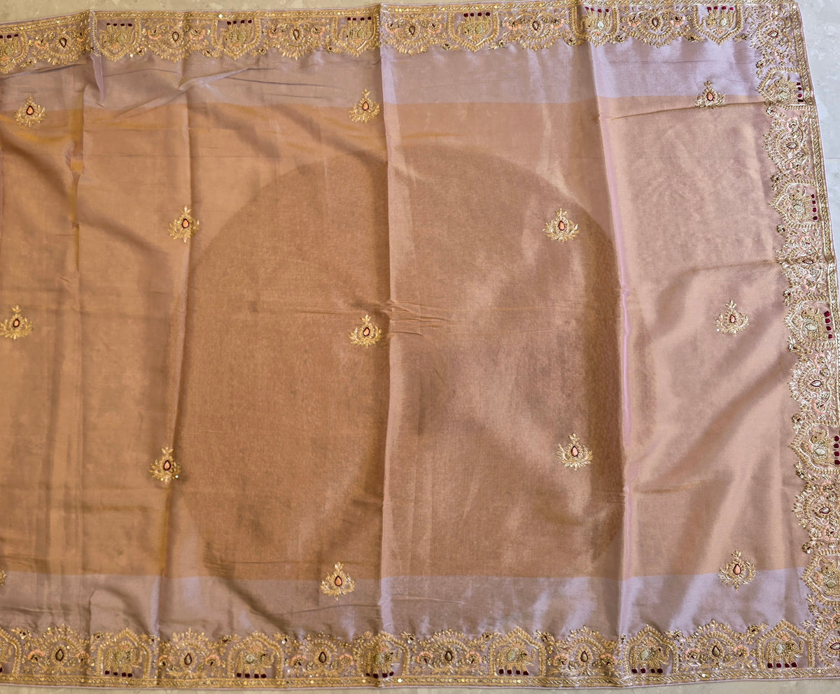 Tissue Handwork Saree For Reception