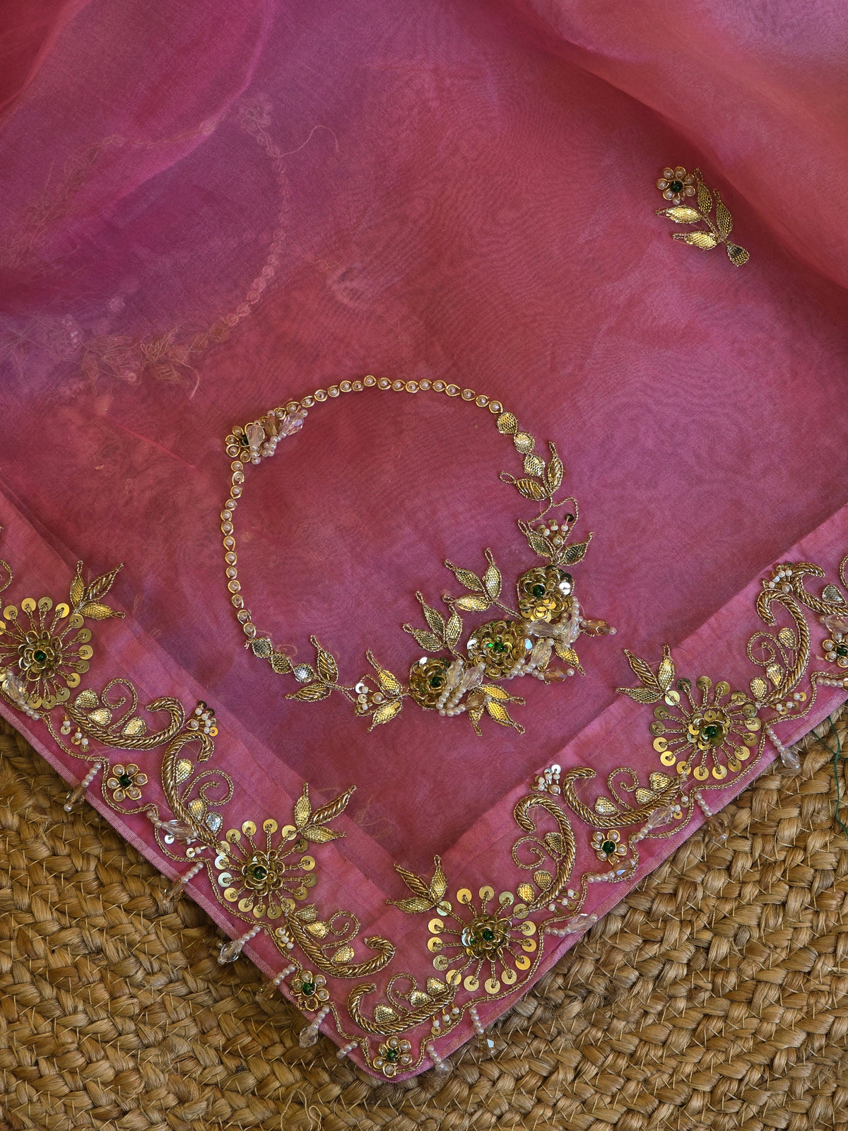 Pure Kora Silk Jewellery Work Saree