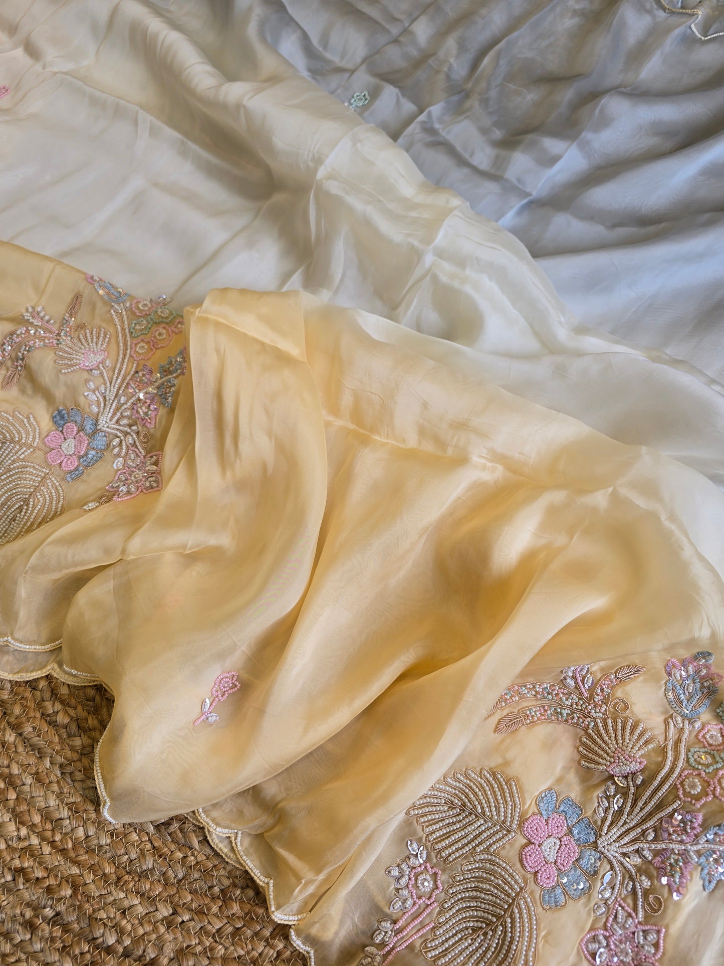 Multicolor Pearl Work Saree