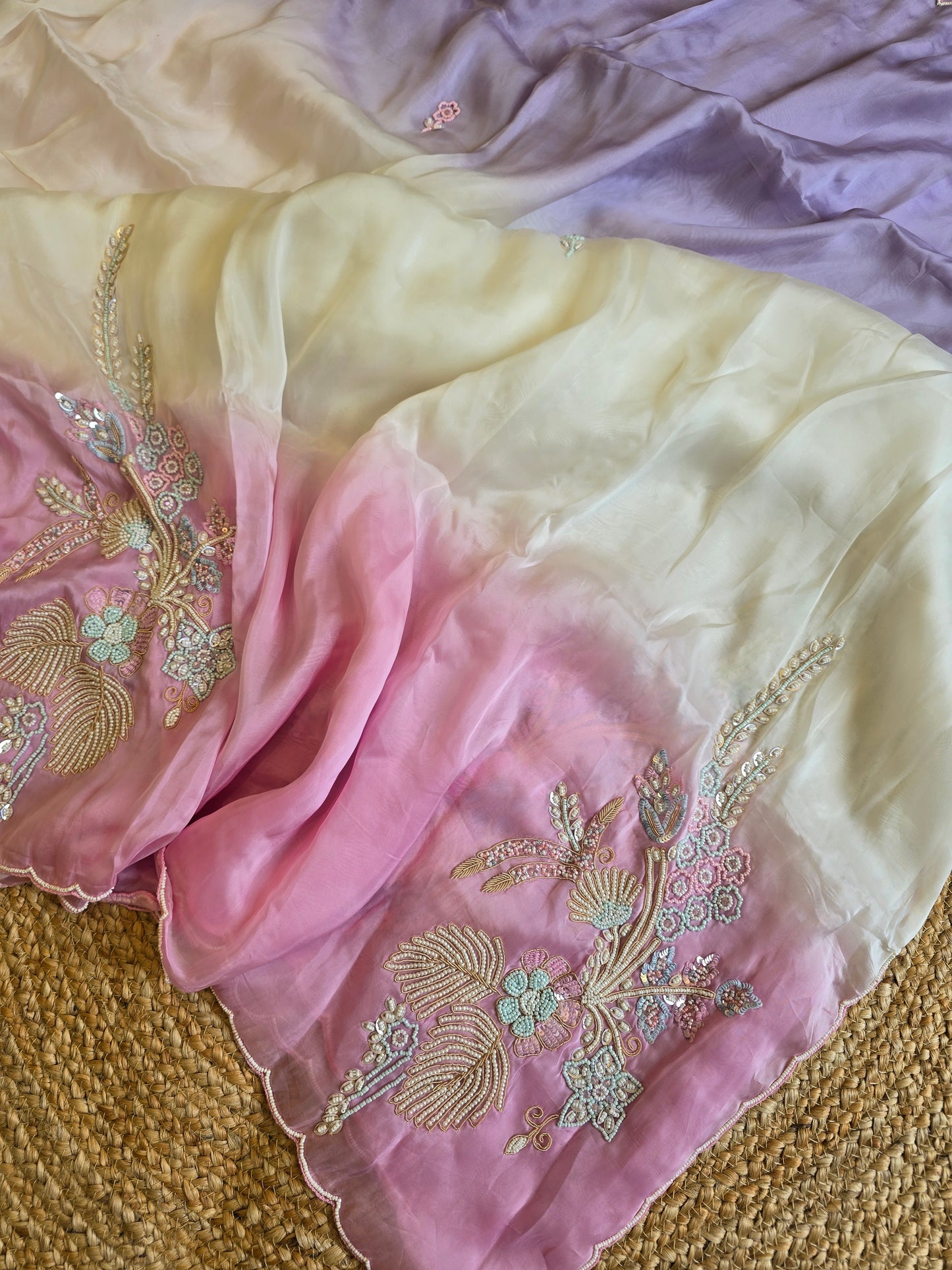 Multicolor Pearl Work Saree